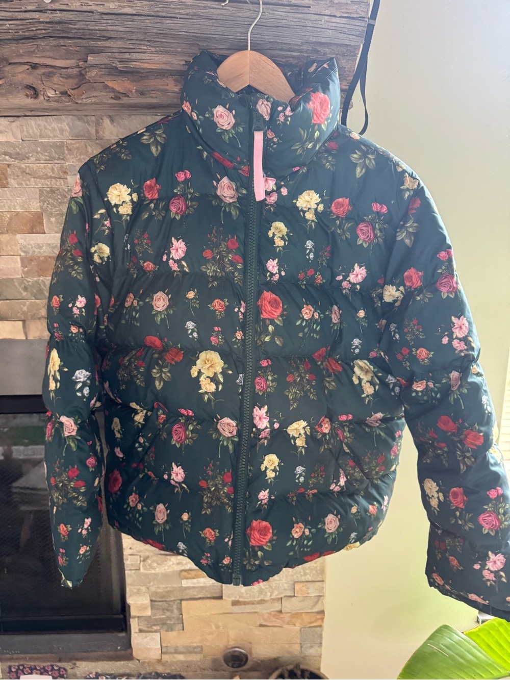 Floral Puffer Jacket - Dark Green